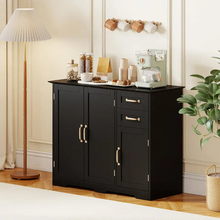 40 Inch Modern Kitchen Sideboard Buffet Cabinet with 2 Drawers and Adjustable Shelf-Black Costway