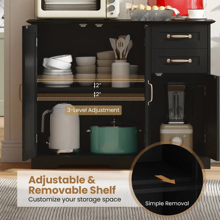 40 Inch Modern Kitchen Sideboard Buffet Cabinet with 2 Drawers and Adjustable Shelf-Black Costway