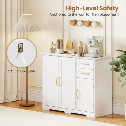 40 Inch Modern Kitchen Sideboard Buffet Cabinet with 2 Drawers and Adjustable Shelf-White Costway