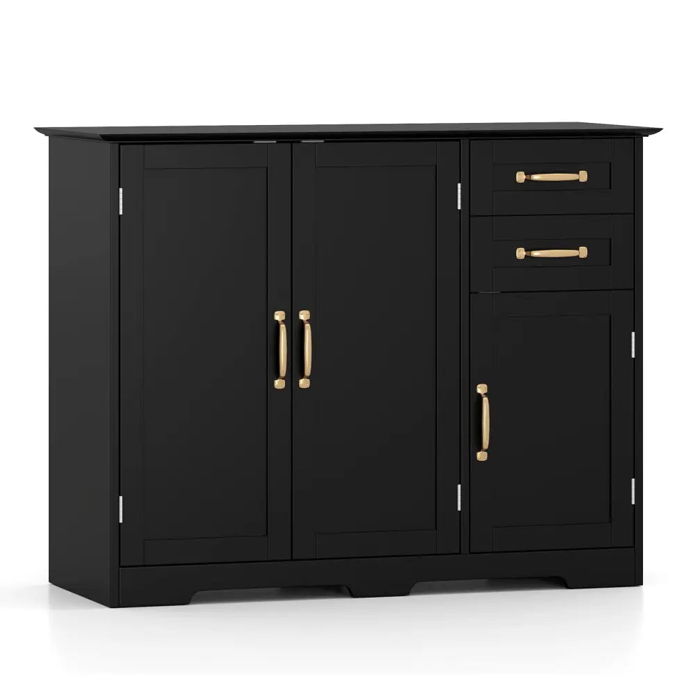 40 Inch Modern Kitchen Sideboard Buffet Cabinet with 2 Drawers and Adjustable Shelf-Black - Black - Sideboards Cabinets