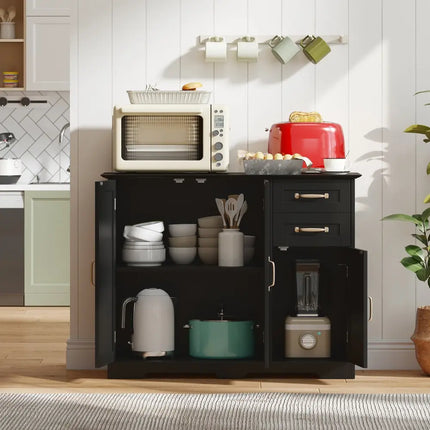 40 Inch Modern Kitchen Sideboard Buffet Cabinet with 2 Drawers and Adjustable Shelf-Black Costway
