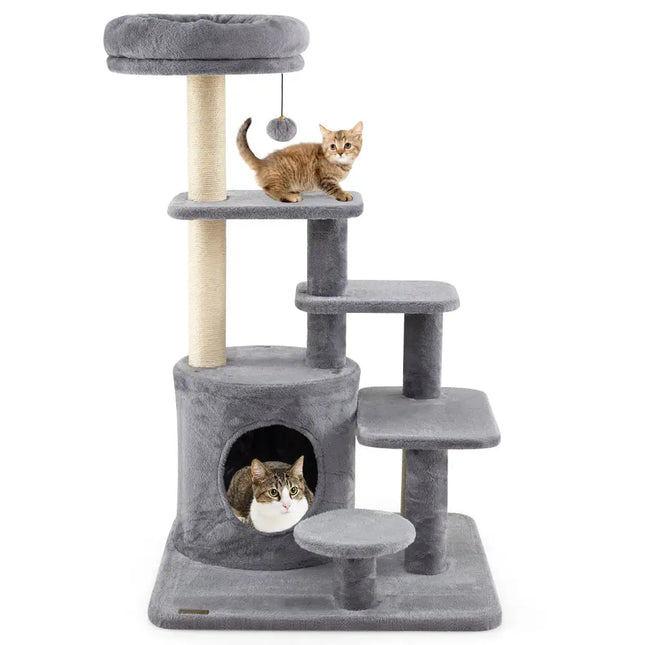 40 Inch Multi - level Cat Tower with Condo and Dangling Jingle Ball - Gray - Oasis Home Essentials