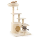 40 Inch Multi-level Cat Tower with Condo and Dangling Jingle Ball-Beige - Beige - Cat Trees Condos & Scratchers