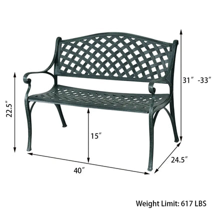 40 Inch Outdoor Aluminum Antique Garden Patio Bench - Dark Green - Outdoor Benches