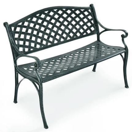 40 Inch Outdoor Aluminum Antique Garden Patio Bench - Dark Green - Outdoor Benches