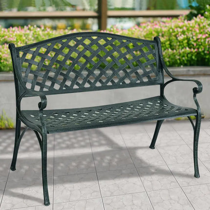 40 Inch Outdoor Aluminum Antique Garden Patio Bench - Dark Green - Outdoor Benches