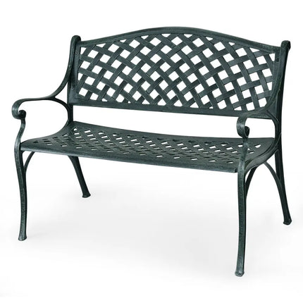 40 Inch Outdoor Aluminum Antique Garden Patio Bench - Dark Green - Outdoor Benches
