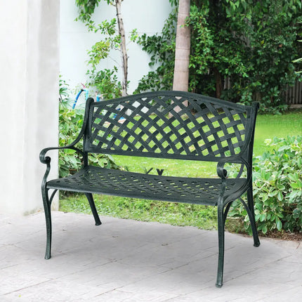 40 Inch Outdoor Aluminum Antique Garden Patio Bench - Dark Green - Outdoor Benches