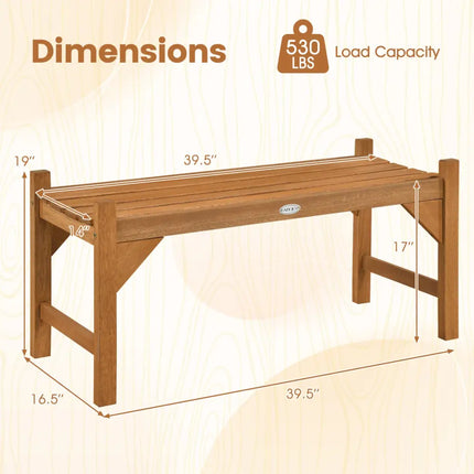 40 Inch Outdoor Bench with Slatted Contoured Seat for Deck Entryway-1 Piece - Natural - Outdoor Benches