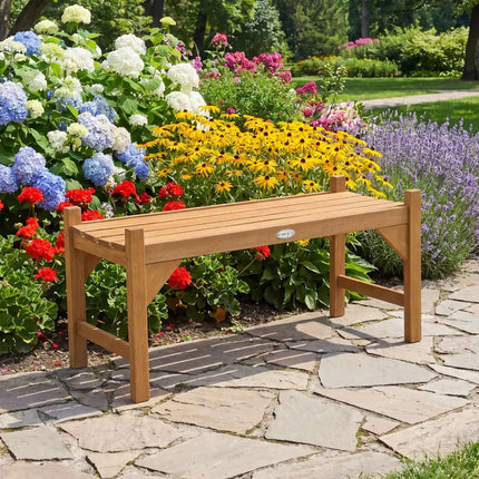 40 Inch Outdoor Bench with Slatted Contoured Seat for Deck Entryway-1 Piece - Natural - Outdoor Benches
