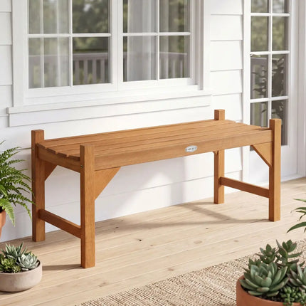 40 Inch Outdoor Bench with Slatted Contoured Seat for Deck Entryway-1 Piece - Natural - Outdoor Benches