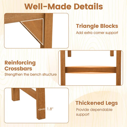 40 Inch Outdoor Bench with Slatted Contoured Seat for Deck Entryway-1 Piece - Natural - Outdoor Benches