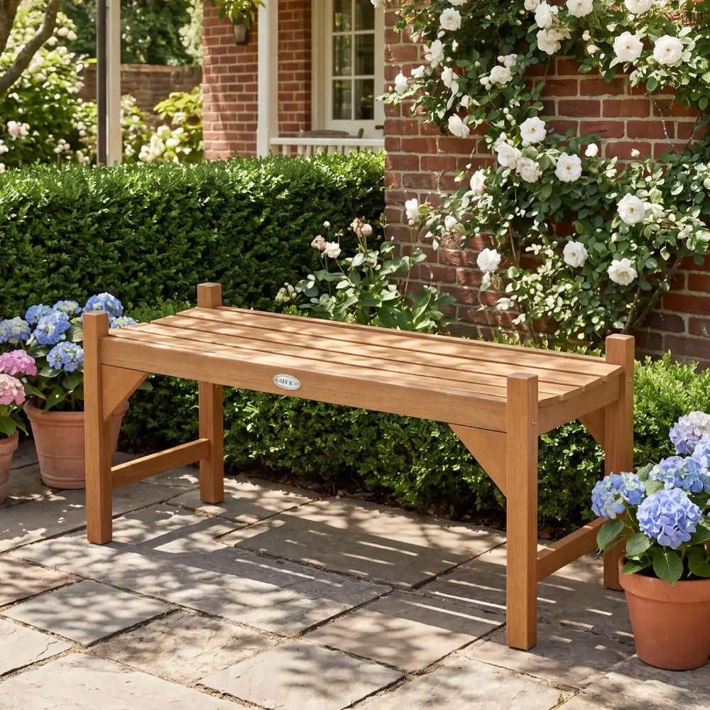 40 Inch Outdoor Bench with Slatted Contoured Seat for Deck Entryway-1 Piece - Natural - Outdoor Benches