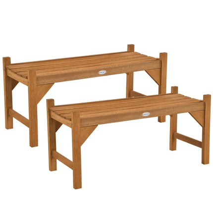 40 Inch Outdoor Bench with Slatted Contoured Seat for Deck Entryway-Set of 2 - Natural - Outdoor Benches