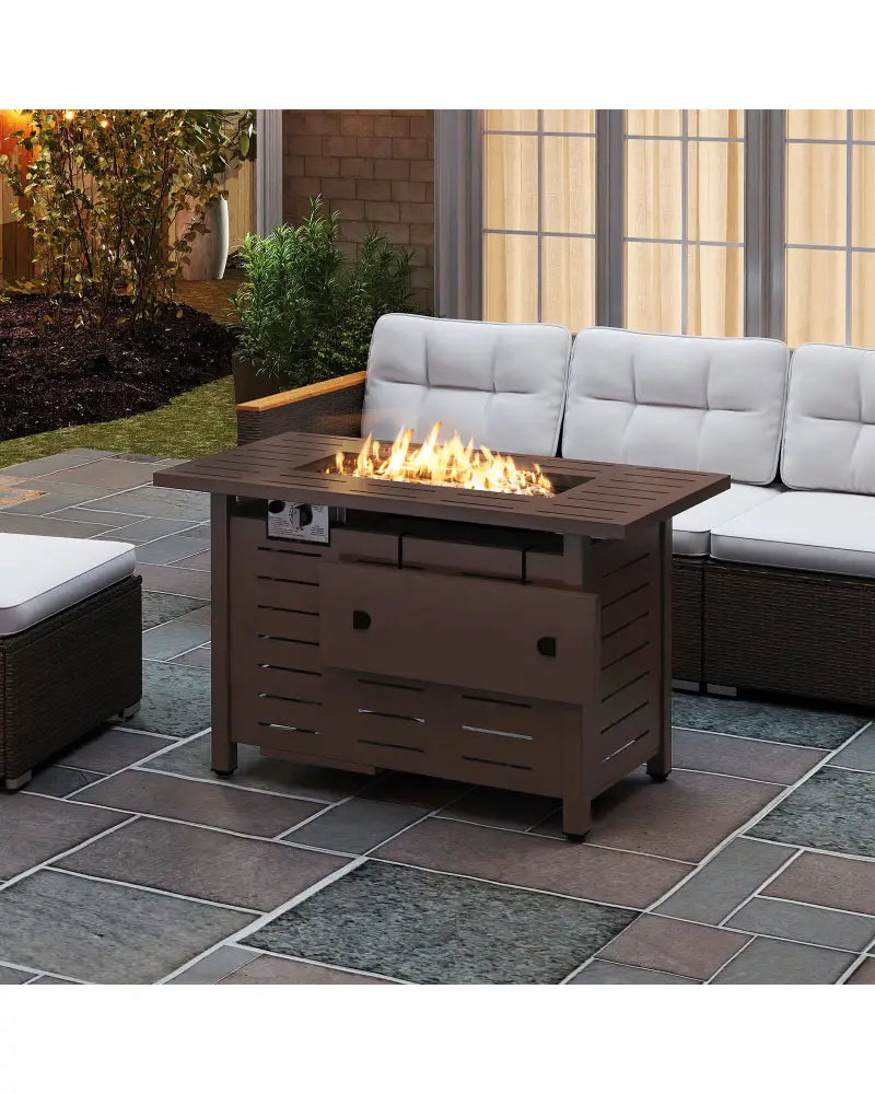 40 Inch Outdoor Propane Fire Pit Rectangle Gas Fire Table with Lava Rocks-Brown - Brown - Fire Pit Tables