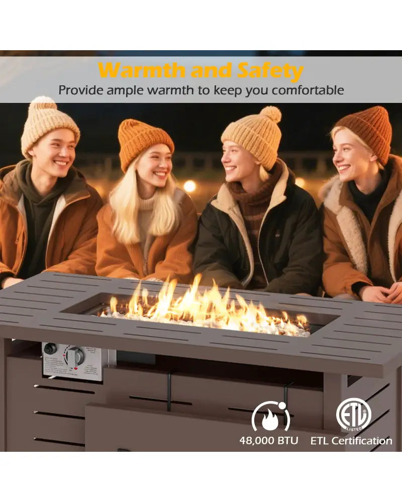 40 Inch Outdoor Propane Fire Pit Rectangle Gas Fire Table with Lava Rocks-Brown - Brown - Fire Pit Tables