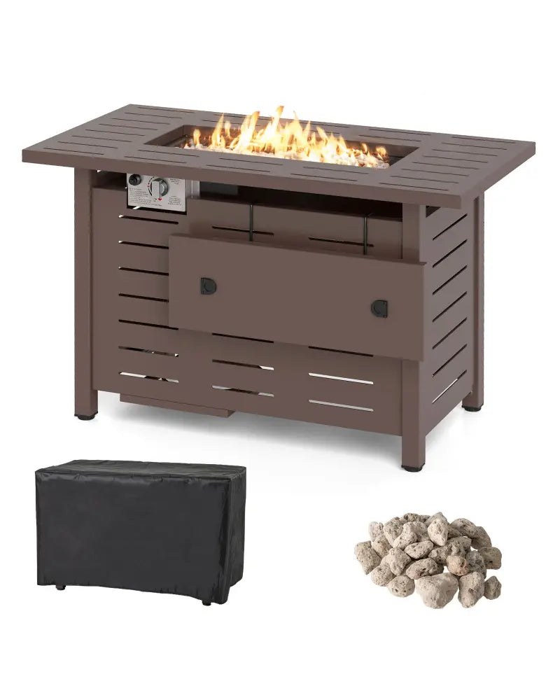40 Inch Outdoor Propane Fire Pit Rectangle Gas Fire Table with Lava Rocks-Brown - Brown - Fire Pit Tables