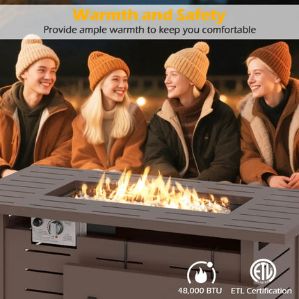 40 Inch Outdoor Propane Fire Pit Rectangle Gas Fire Table with Lava Rocks-Brown - Brown - Fire Pit Tables