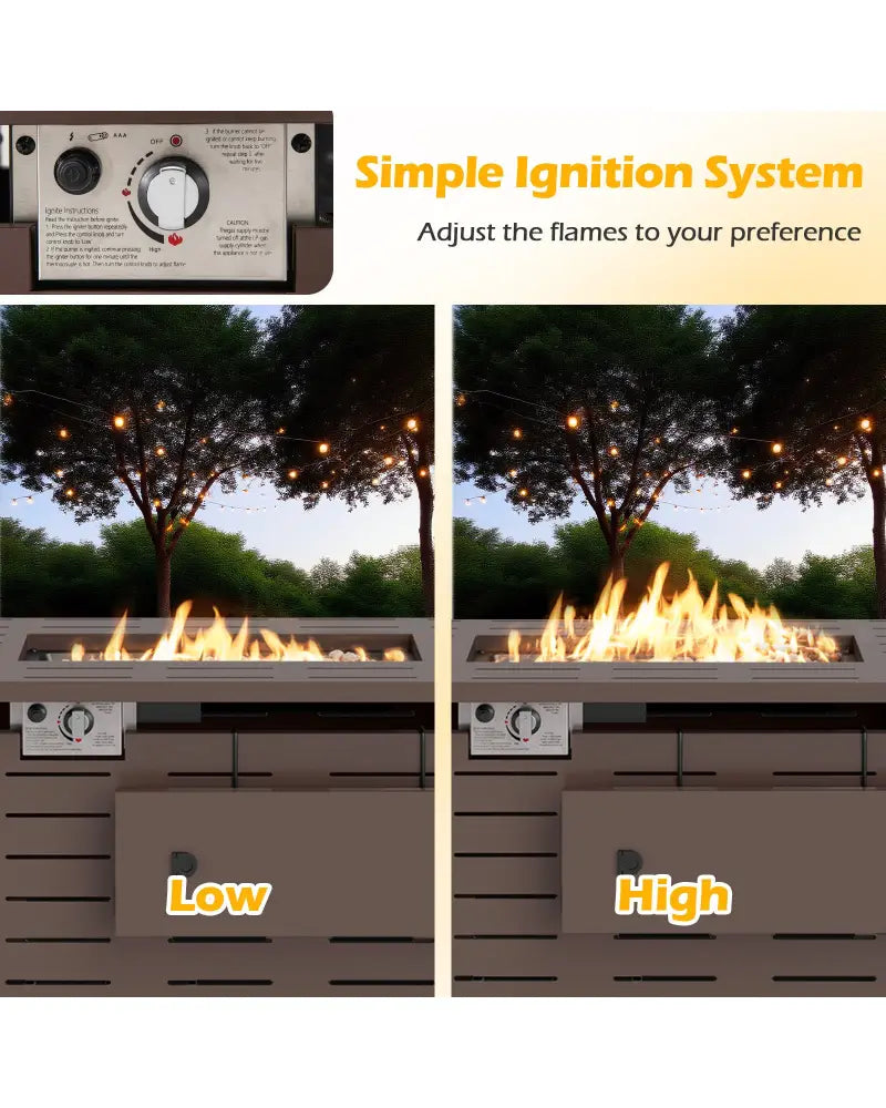 40 Inch Outdoor Propane Fire Pit Rectangle Gas Fire Table with Lava Rocks-Brown - Brown - Fire Pit Tables