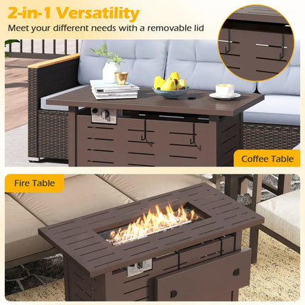 40 Inch Outdoor Propane Fire Pit Rectangle Gas Fire Table with Lava Rocks-Brown - Brown - Fire Pit Tables