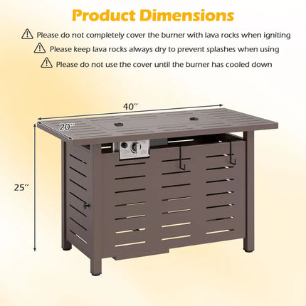 40 Inch Outdoor Propane Fire Pit Rectangle Gas Fire Table with Lava Rocks-Brown - Brown - Fire Pit Tables