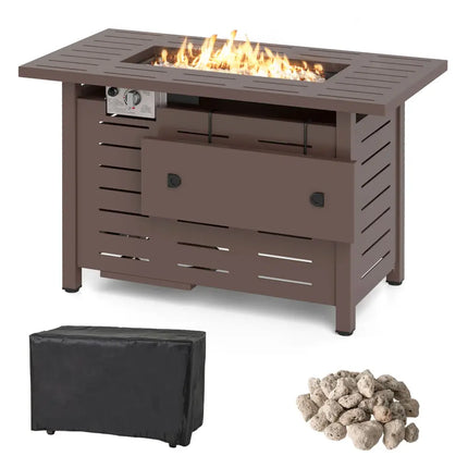40 Inch Outdoor Propane Fire Pit Rectangle Gas Fire Table with Lava Rocks-Brown - Brown - Fire Pit Tables