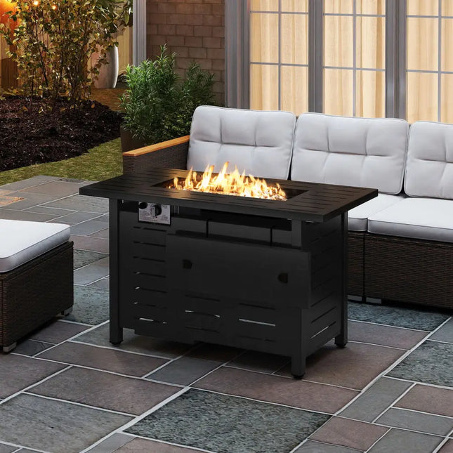 40 Inch Outdoor Propane Fire Pit Rectangle Gas Fire Table with Lava Rocks-Black - Black - Fire Pit Tables