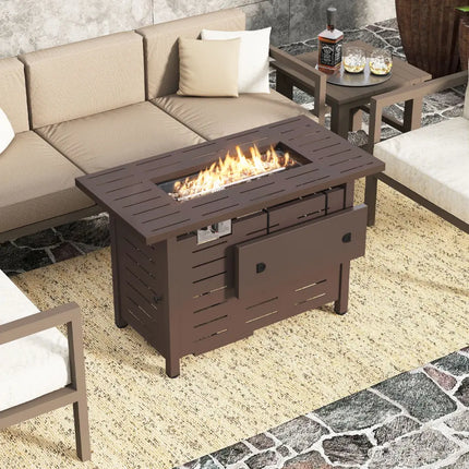 40 Inch Outdoor Propane Fire Pit Rectangle Gas Fire Table with Lava Rocks-Brown - Brown - Fire Pit Tables