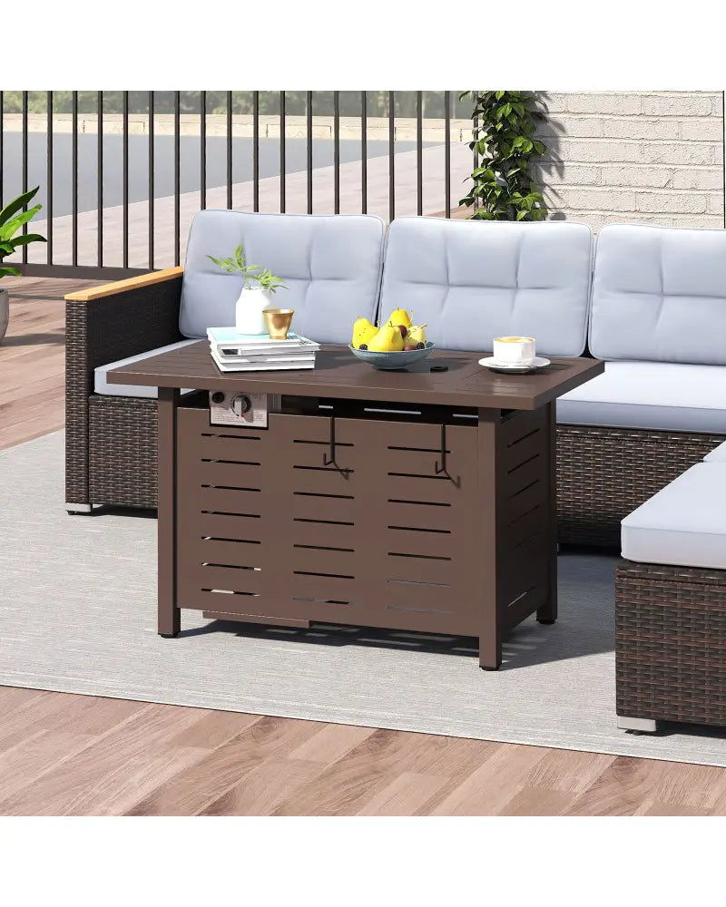40 Inch Outdoor Propane Fire Pit Rectangle Gas Fire Table with Lava Rocks-Brown - Brown - Fire Pit Tables