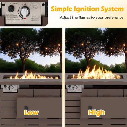 40 Inch Outdoor Propane Fire Pit Rectangle Gas Fire Table with Lava Rocks-Brown - Brown - Fire Pit Tables