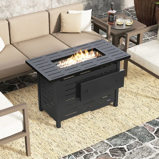 40 Inch Outdoor Propane Fire Pit Rectangle Gas Fire Table with Lava Rocks-Black - Black - Fire Pit Tables
