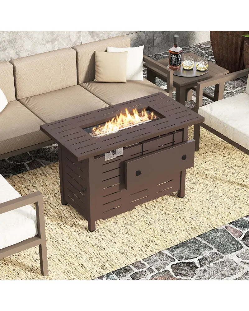 40 Inch Outdoor Propane Fire Pit Rectangle Gas Fire Table with Lava Rocks-Brown - Brown - Fire Pit Tables