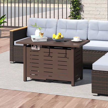 40 Inch Outdoor Propane Fire Pit Rectangle Gas Fire Table with Lava Rocks-Brown - Brown - Fire Pit Tables