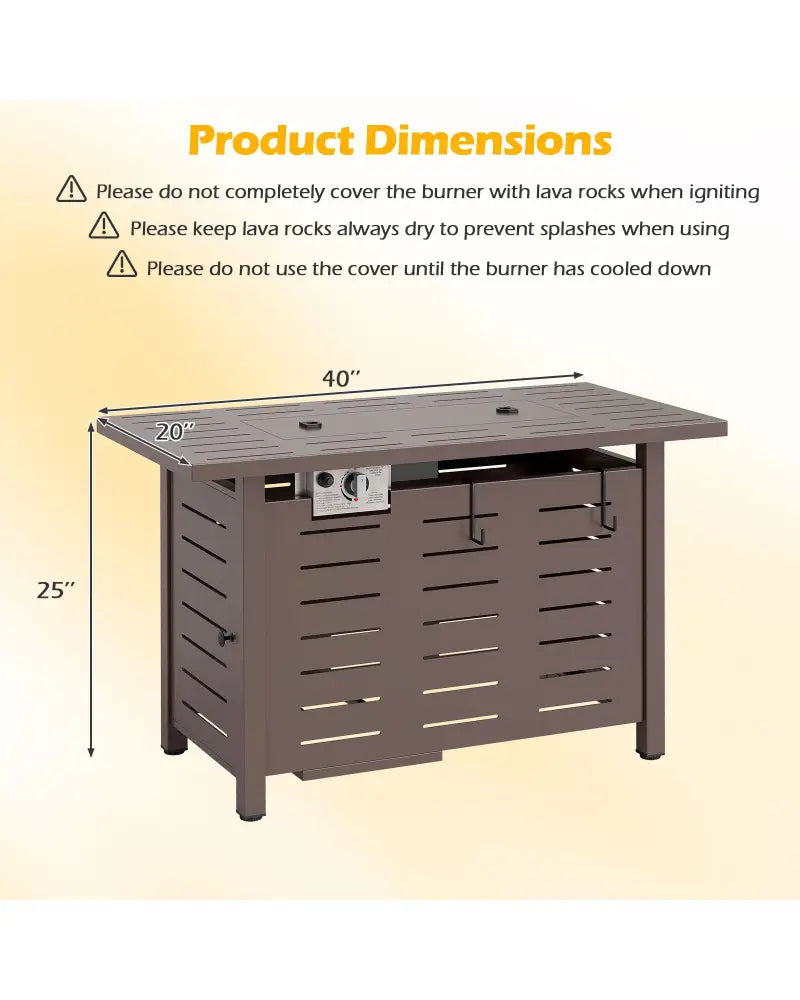 40 Inch Outdoor Propane Fire Pit Rectangle Gas Fire Table with Lava Rocks-Brown - Brown - Fire Pit Tables