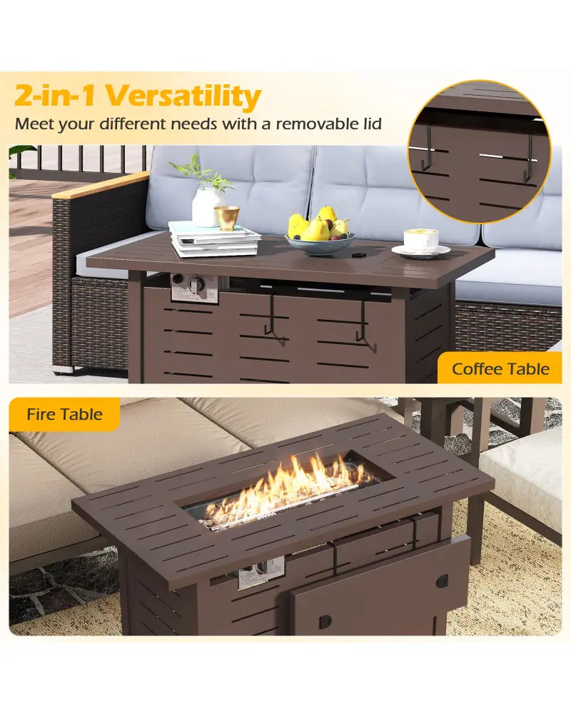 40 Inch Outdoor Propane Fire Pit Rectangle Gas Fire Table with Lava Rocks-Brown - Brown - Fire Pit Tables