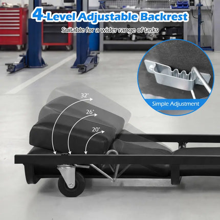 40 Inch Rolling Creeper Padded Mechanic Cart with Adjustable Backrest and Headrest-Black - Black - Garages