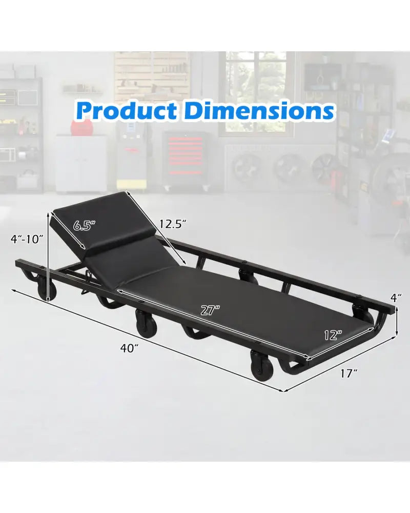 40 Inch Rolling Creeper Padded Mechanic Cart with Adjustable Backrest and Headrest-Black - Black - Garages