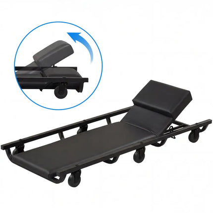 40 Inch Rolling Creeper Padded Mechanic Cart with Adjustable Backrest and Headrest-Black - Black - Garages