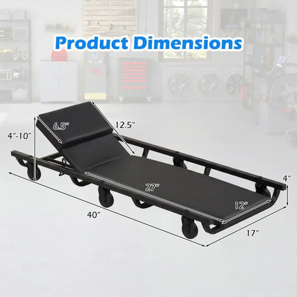 40 Inch Rolling Creeper Padded Mechanic Cart with Adjustable Backrest and Headrest-Black - Black - Garages