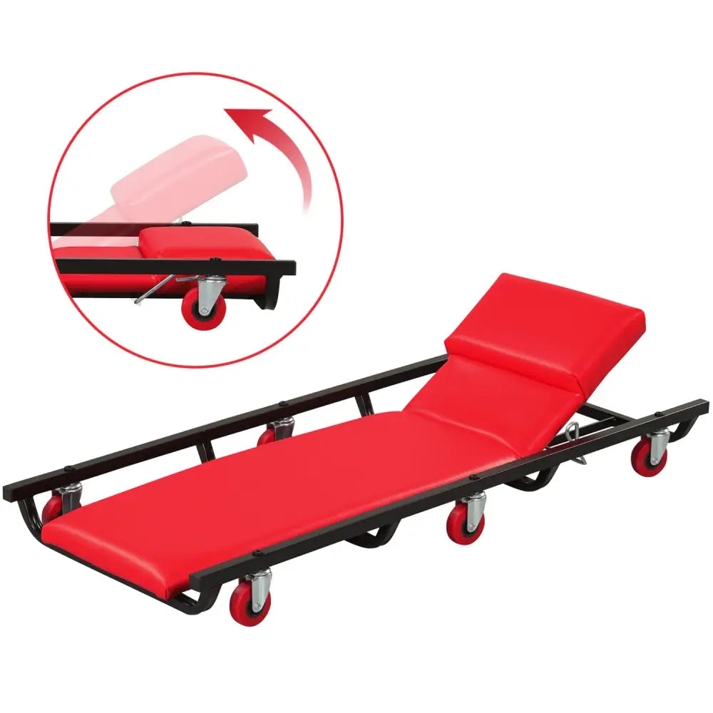 40 Inch Rolling Creeper Padded Mechanic Cart with Adjustable Backrest and Headrest-Red - Red - Garages