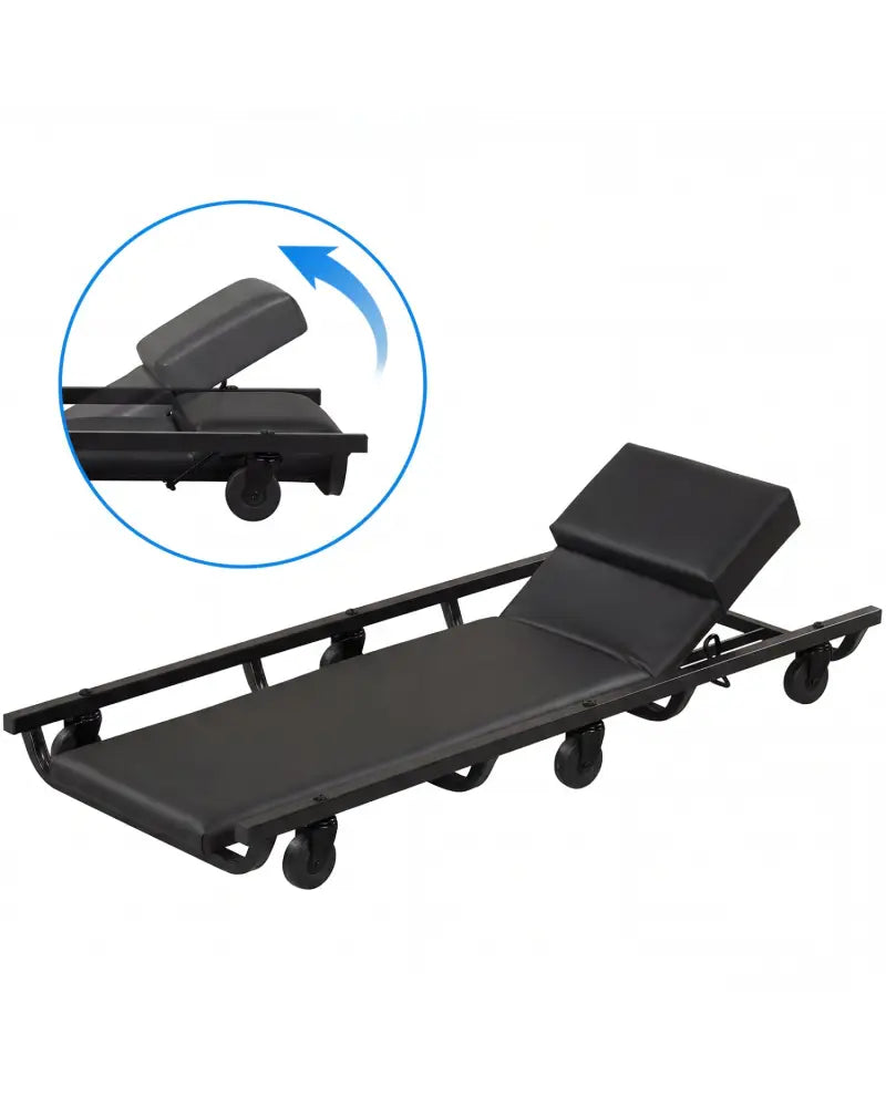 40 Inch Rolling Creeper Padded Mechanic Cart with Adjustable Backrest and Headrest-Black - Black - Garages