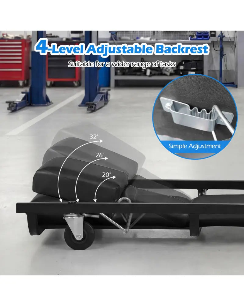 40 Inch Rolling Creeper Padded Mechanic Cart with Adjustable Backrest and Headrest-Black - Black - Garages