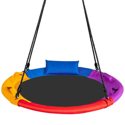 40 inch Saucer Tree Outdoor Round Platform Swing with Pillow and Handle-Multicolor - Multicolor - Swing & Playsets