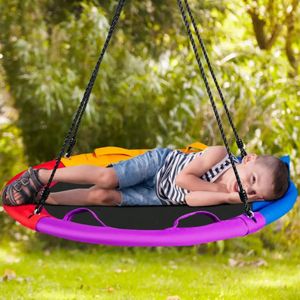 40 inch Saucer Tree Outdoor Round Platform Swing with Pillow and Handle-Multicolor - Multicolor - Swing & Playsets