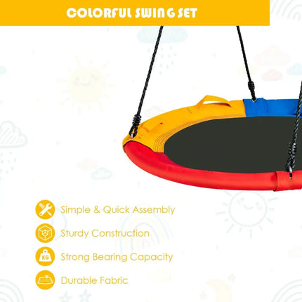 40 inch Saucer Tree Outdoor Round Platform Swing with Pillow and Handle-Multicolor - Multicolor - Swing & Playsets