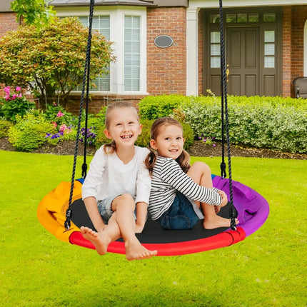 40 inch Saucer Tree Outdoor Round Platform Swing with Pillow and Handle-Multicolor - Multicolor - Swing & Playsets