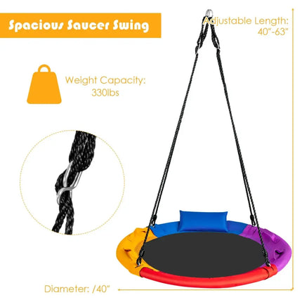 40 inch Saucer Tree Outdoor Round Platform Swing with Pillow and Handle-Multicolor - Multicolor - Swing & Playsets