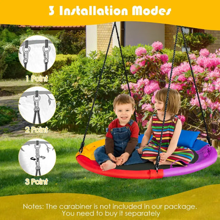 40 inch Saucer Tree Outdoor Round Platform Swing with Pillow and Handle-Multicolor - Multicolor - Swing & Playsets
