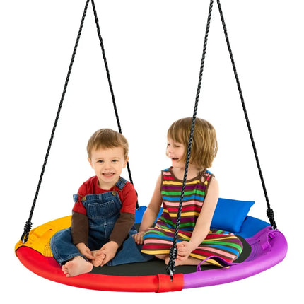 40 inch Saucer Tree Outdoor Round Platform Swing with Pillow and Handle-Multicolor - Multicolor - Swing & Playsets