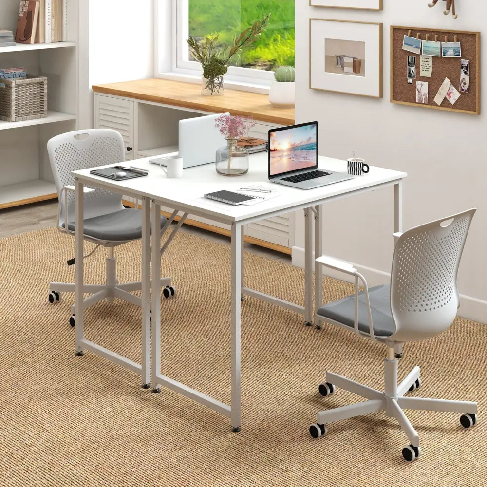 40 Inch Small Computer Desk with Heavy-duty Metal Frame-White - White - Computer Desks